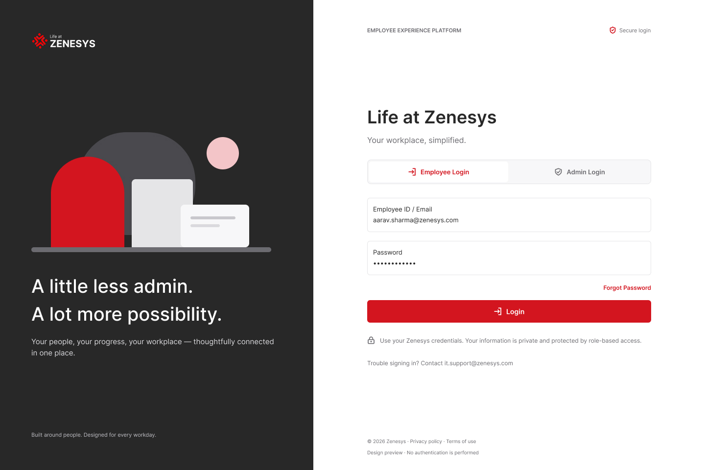 Employee login — Desktop